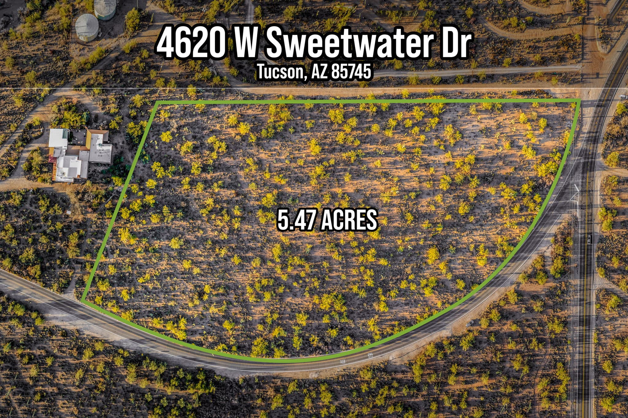 Aerial lot view with property boundary lines