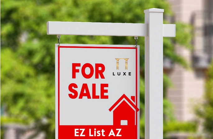 Installed real estate sign post provided through Luxe Realty Photography